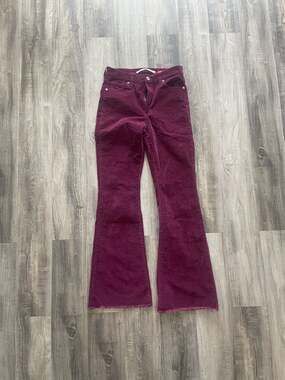 Celebrity Pink Burgundy Corduroy Flare Pants with Raw Hem